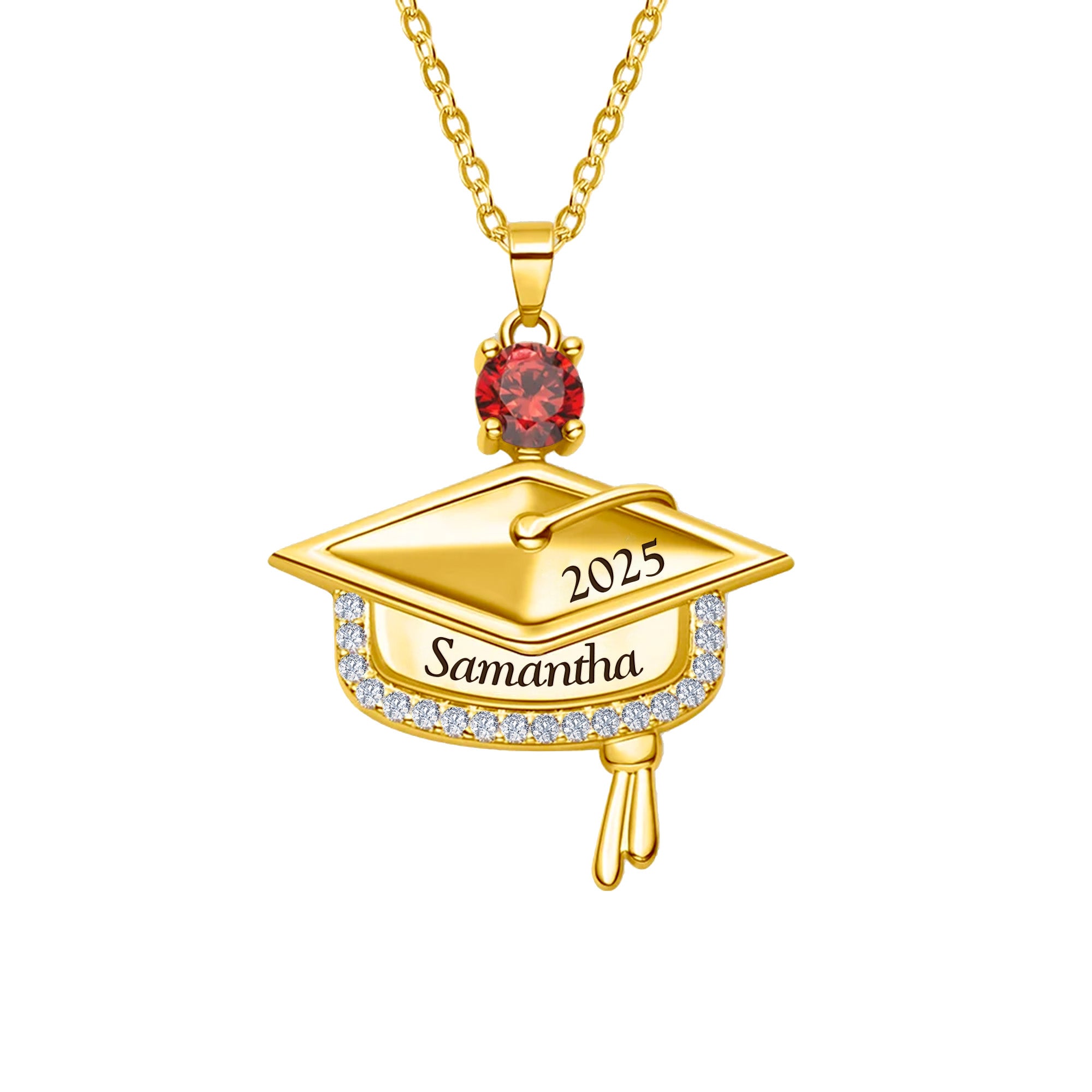 Graduation Gift - Personalized Graduation Cap Pendant Necklace With Birthstone