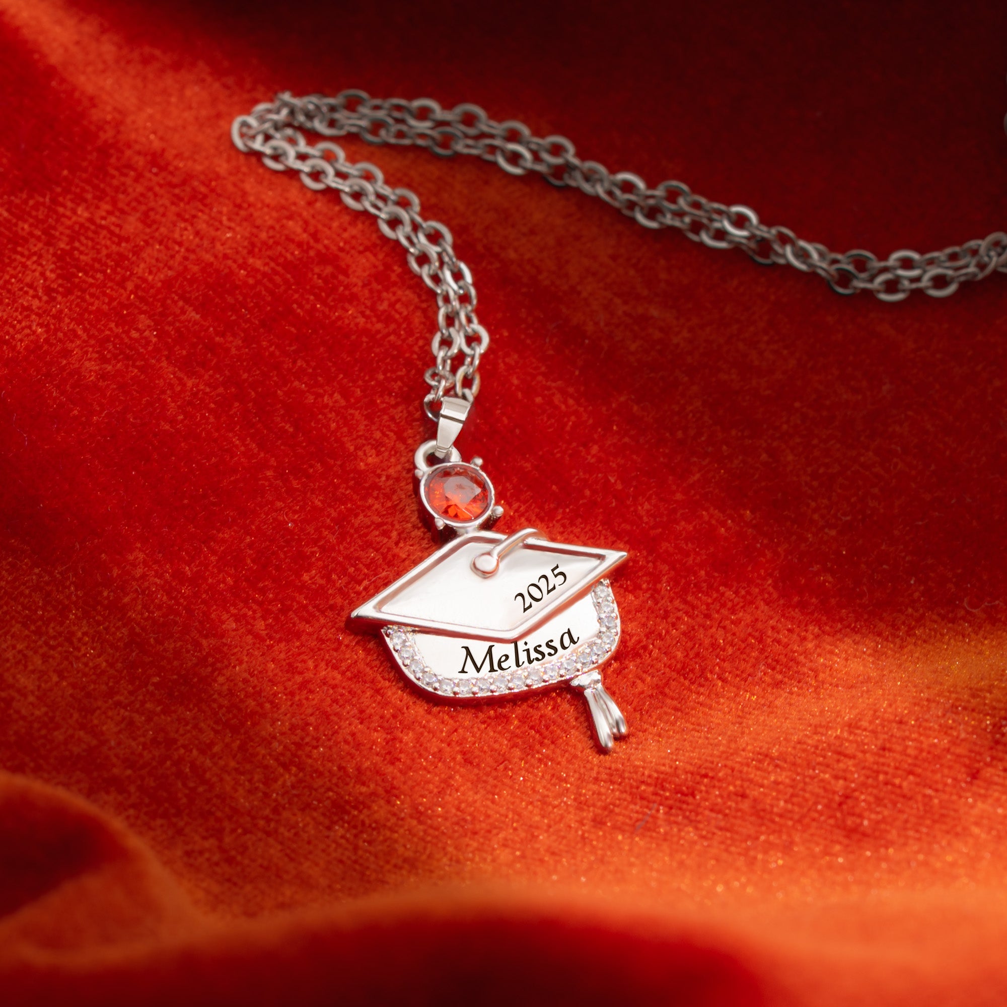 Graduation Gift - Personalized Graduation Cap Pendant Necklace With Birthstone