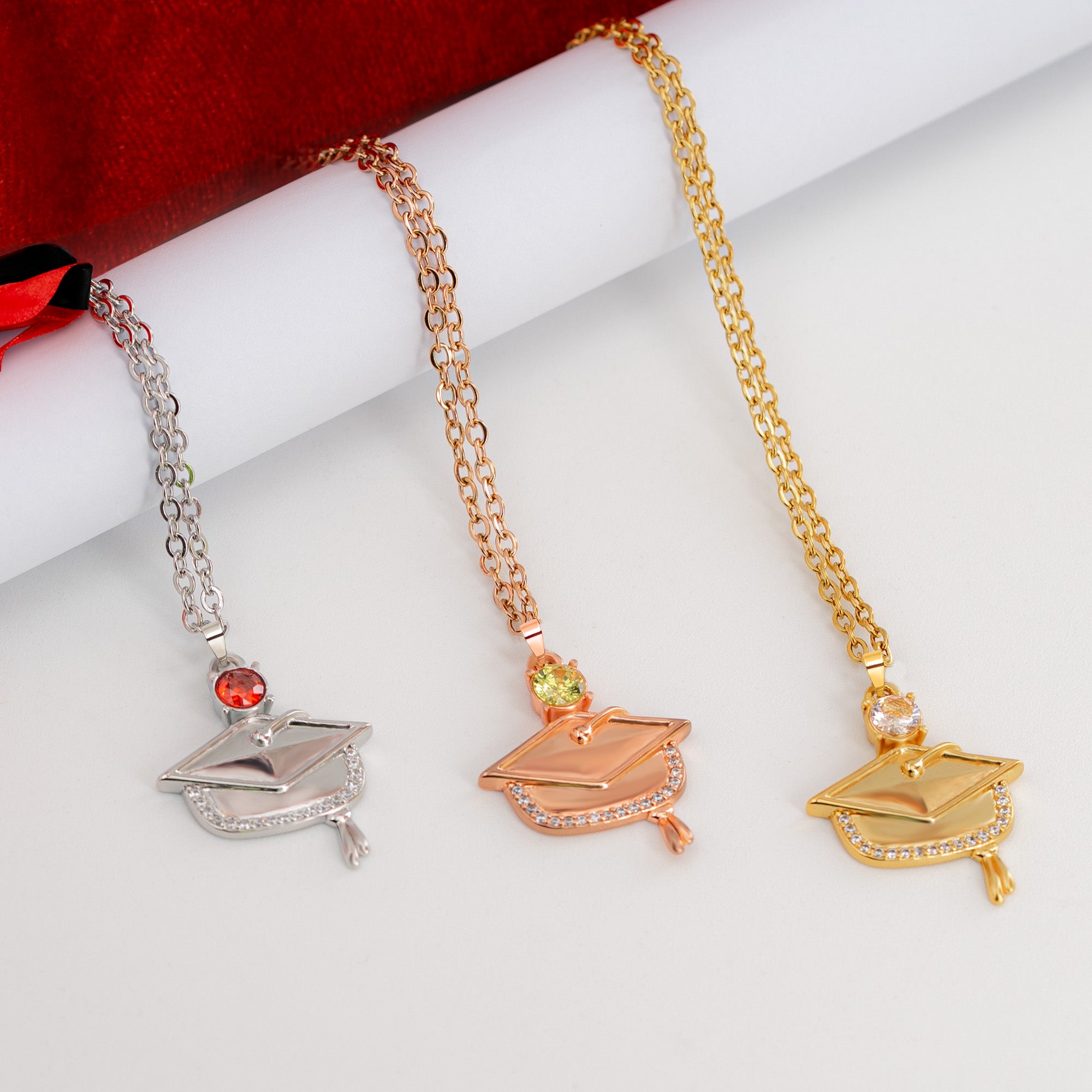 Graduation Gift - Personalized Graduation Cap Pendant Necklace With Birthstone