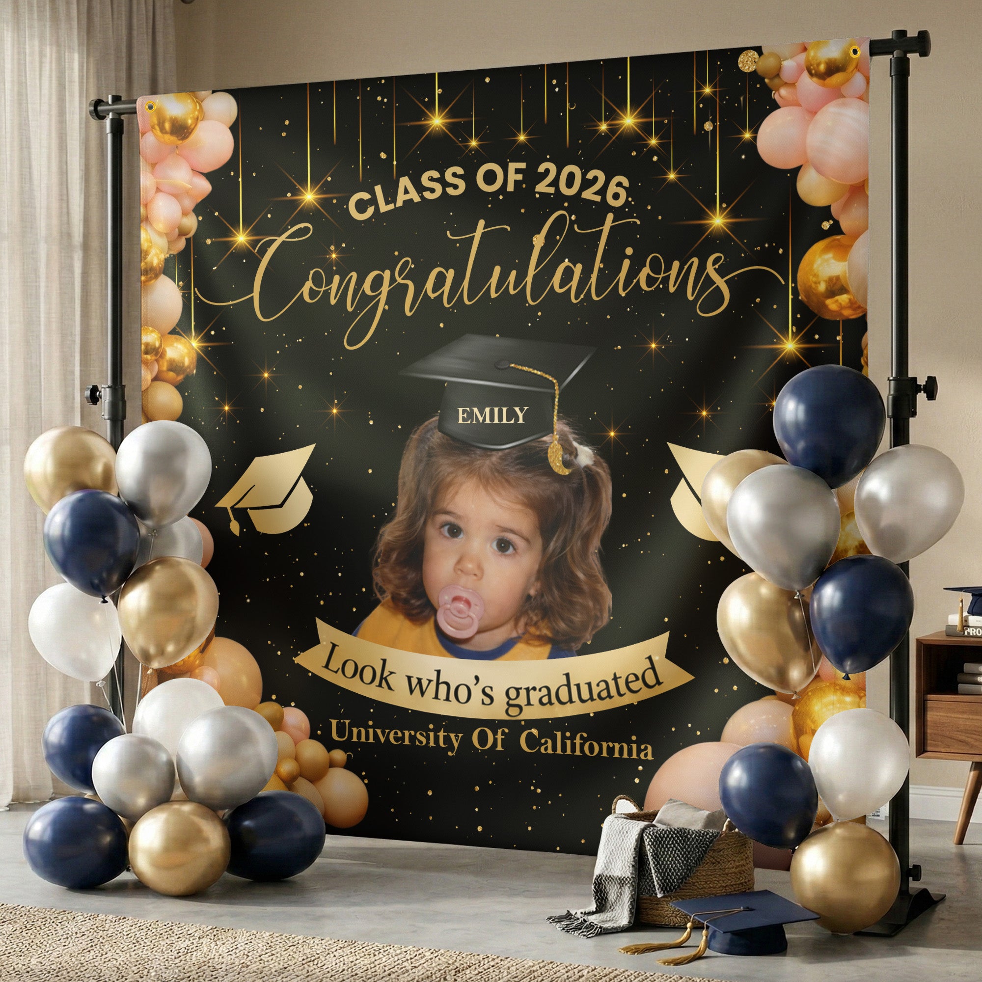 Graduation-Party Sign With Childhood Photo - Vintage Childhood Decor Themed - Personalized Backdrop 1