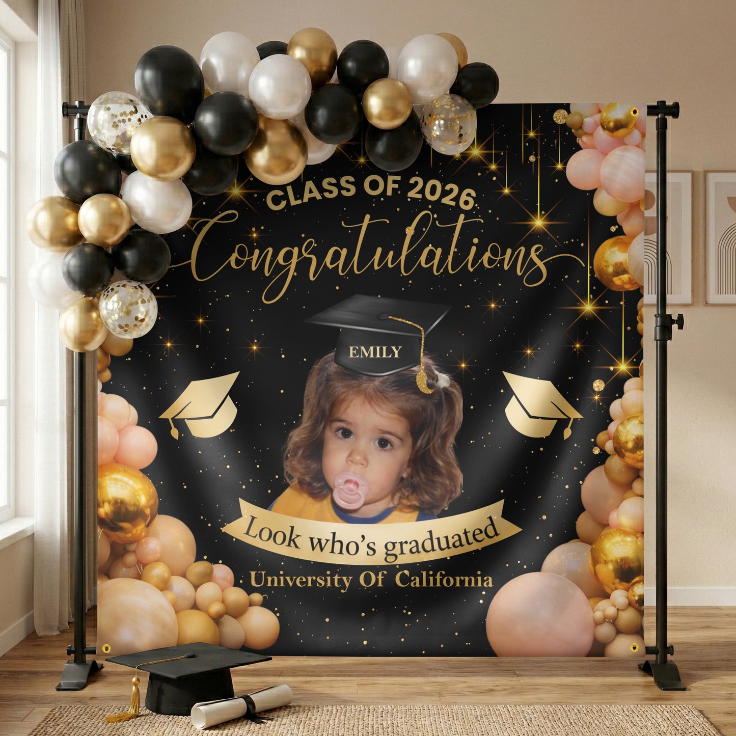 Graduation-Party Sign With Childhood Photo - Vintage Childhood Decor Themed - Personalized Backdrop 2