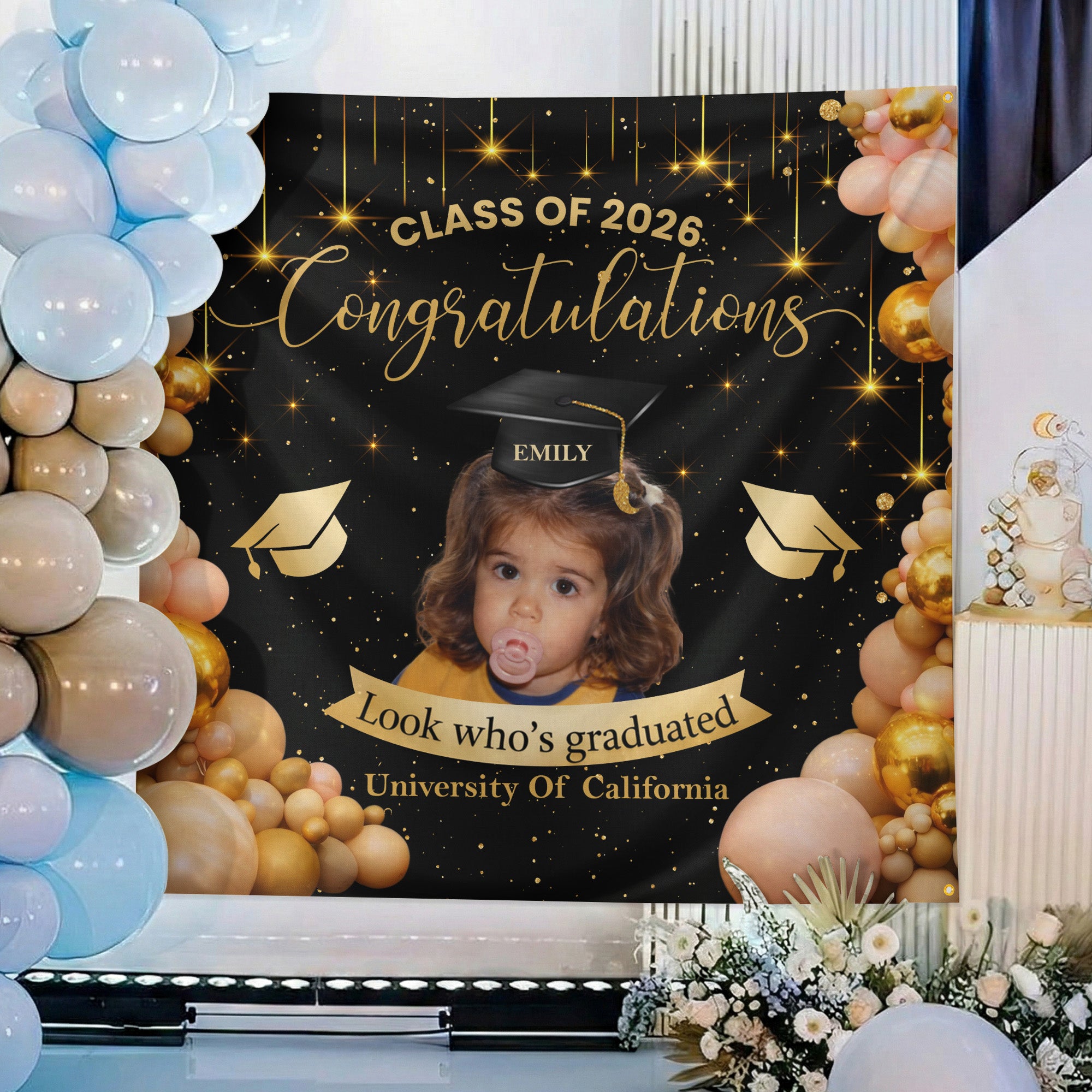 Graduation-Party Sign With Childhood Photo - Vintage Childhood Decor Themed - Personalized Backdrop 4