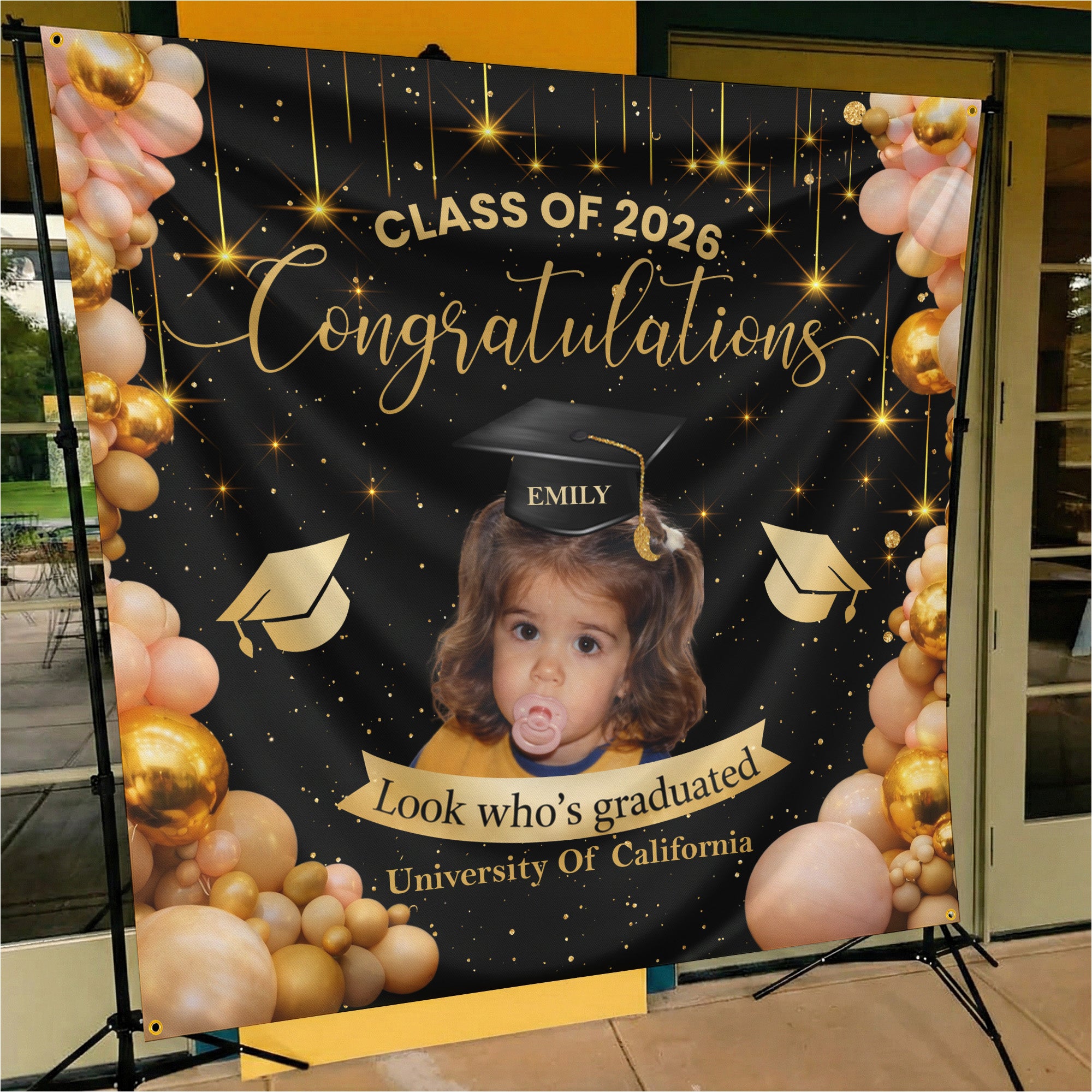 Graduation-Party Sign With Childhood Photo - Vintage Childhood Decor Themed - Personalized Backdrop 5