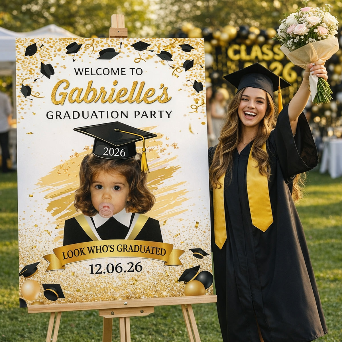 Graduation Party Sign With Childhood Photo - Vintage Childhood Decor ...