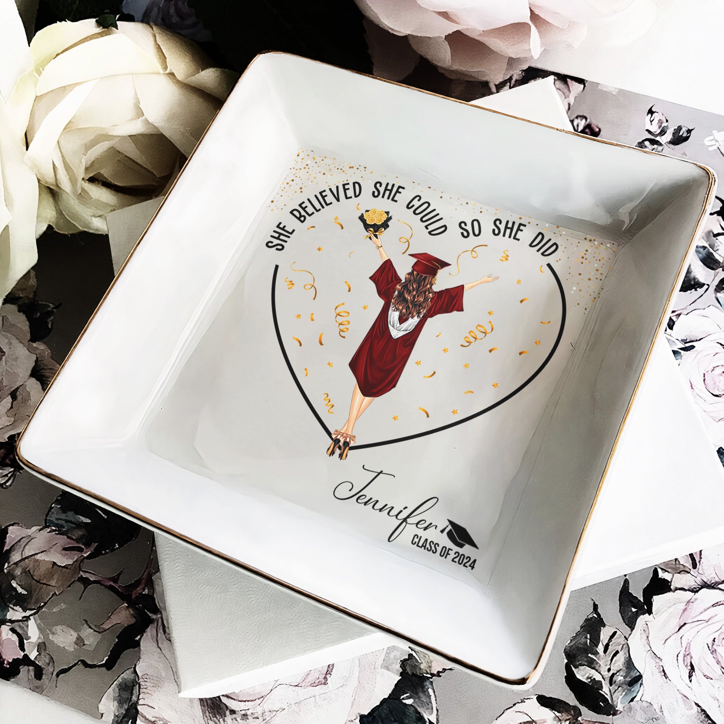 Graduation Gifts She Believed She Could So She Did - Personalized Jewelry Dish