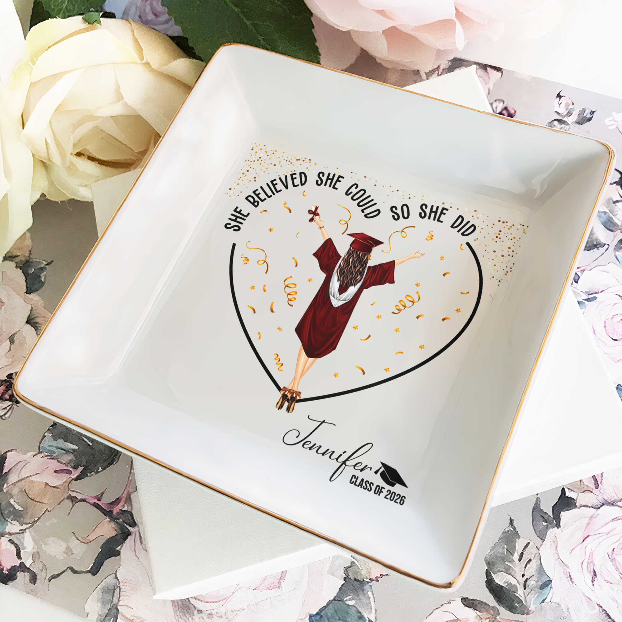 Graduation Gifts She Believed She Could So She Did - Personalized Jewelry Dish