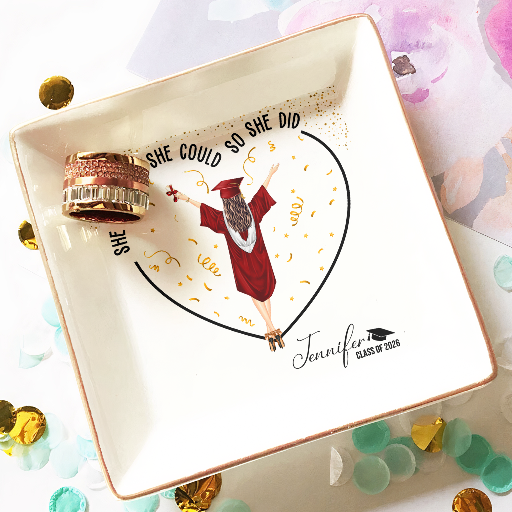 Graduation Gifts She Believed She Could So She Did - Personalized Jewelry Dish