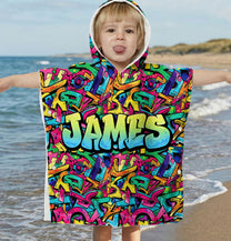 Graffiti Name Custom - Personalized Kids Hooded Towel