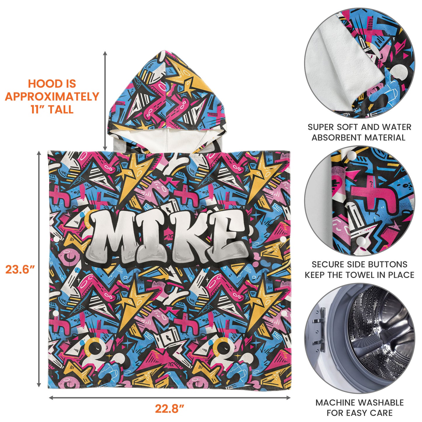 Graffiti Name Custom - Personalized Kids Hooded Towel