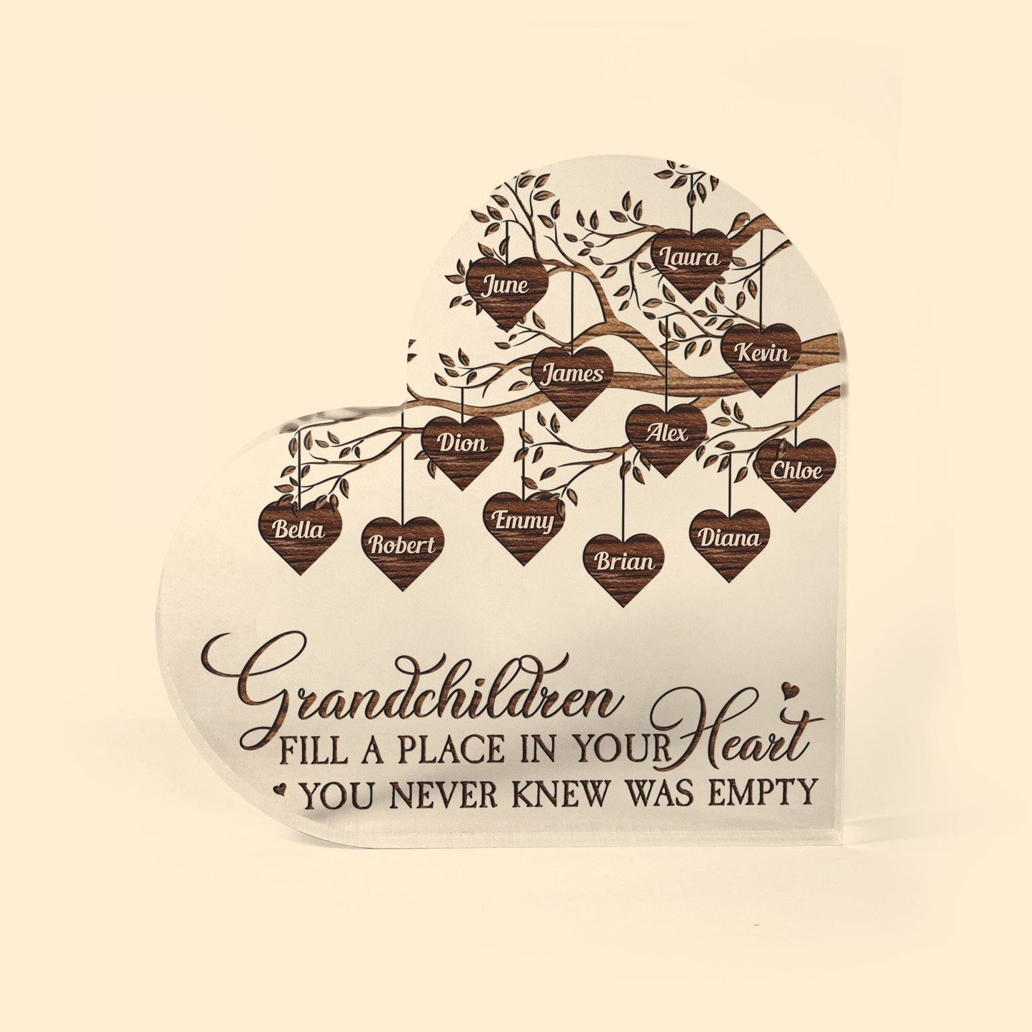 Grandchildren Fill A Place In Your Heart - Personalized Heart Shaped Acrylic Plaque - Heartwarming, Mother's DayGift For Grandma, Nana, Grandmother