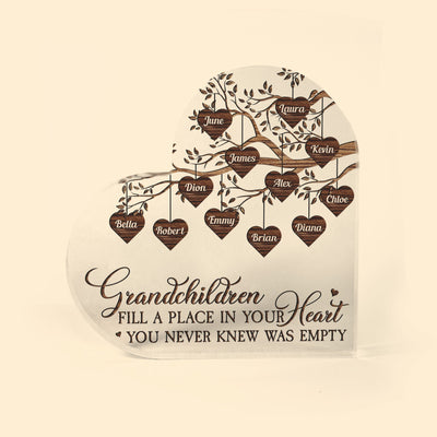 Grandkids Make Life More Grand - Family Personalized Custom Heart Shaped Acrylic Plaque - Mother's Day, Birthday Gift For Grandma