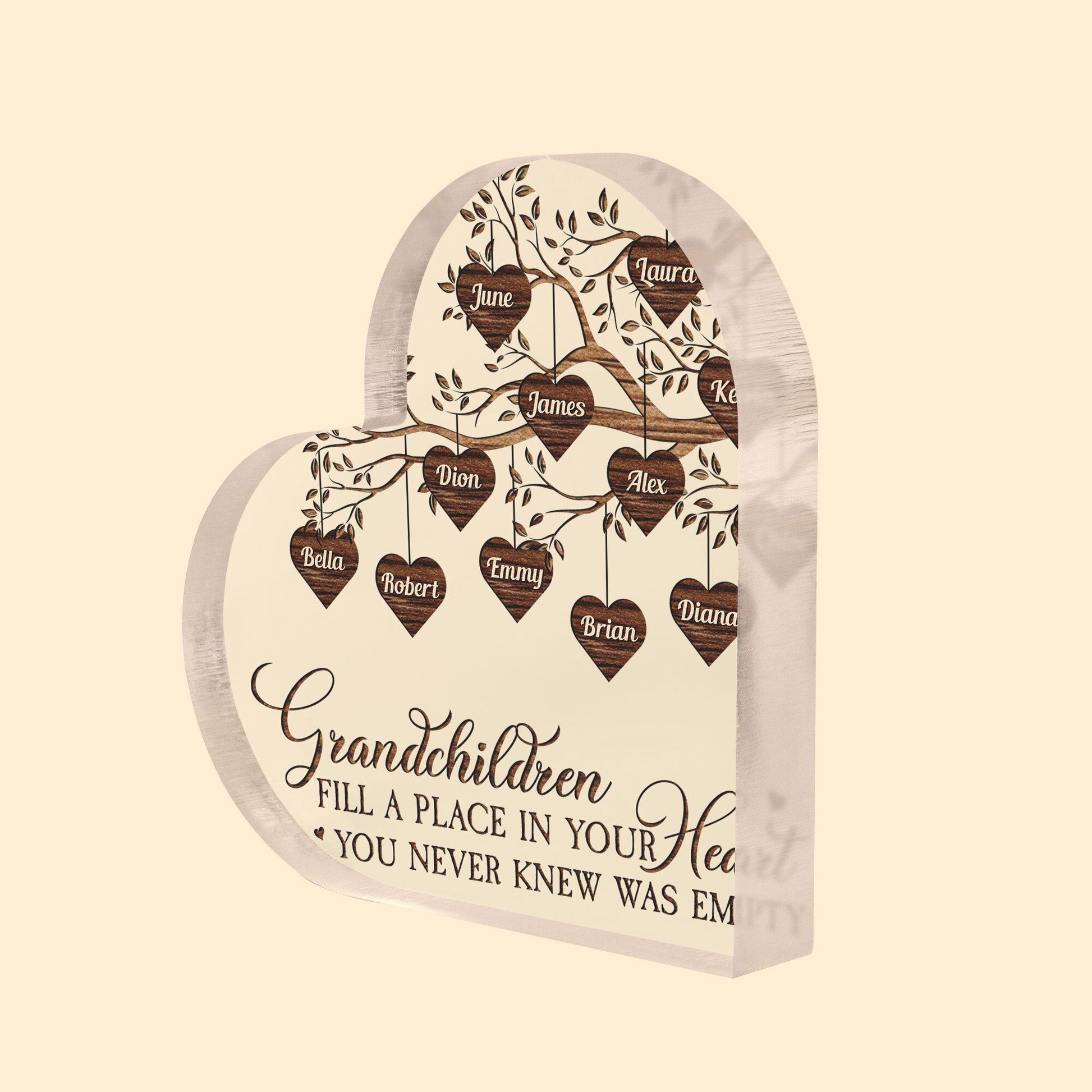 Grandchildren Fill A Place In Your Heart - Personalized Heart Shaped Acrylic Plaque - Heartwarming, Mother's DayGift For Grandma, Nana, Grandmother