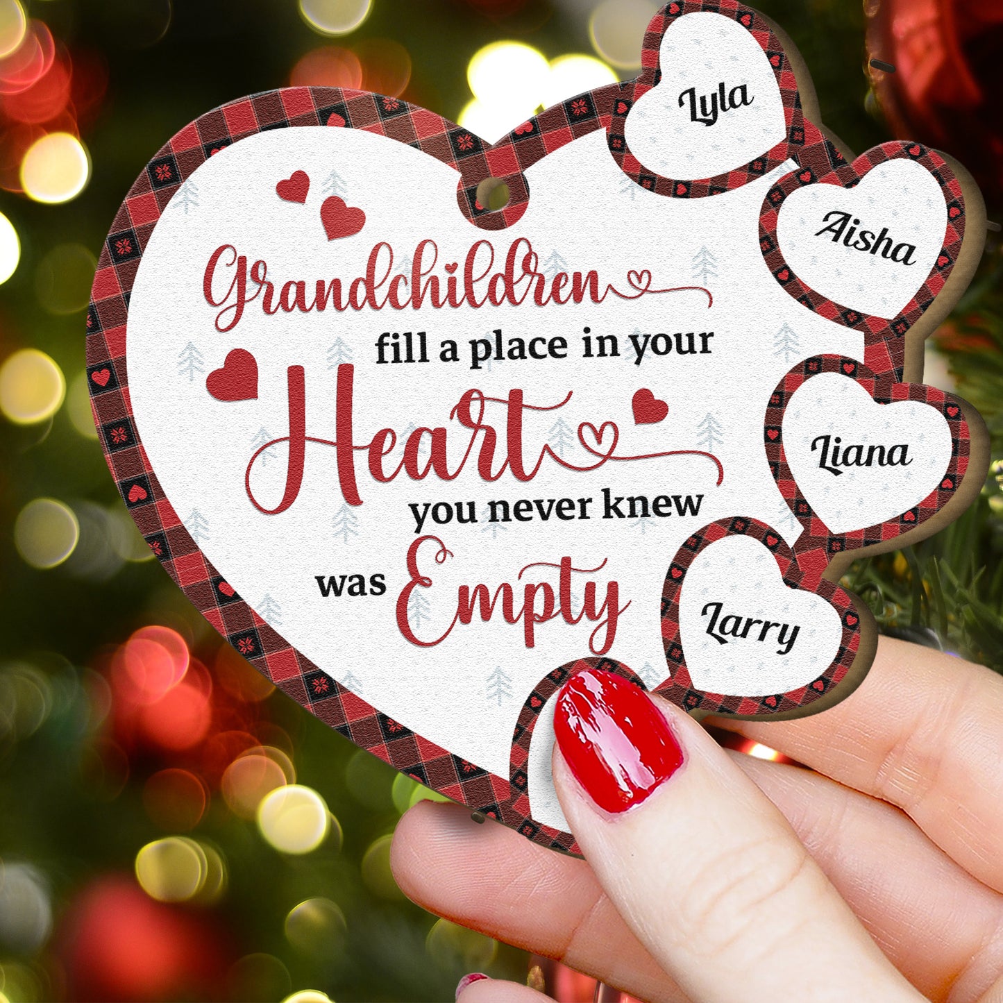 Grandchildren Fill A Place In Your Heart - Personalized Wooden Ornament