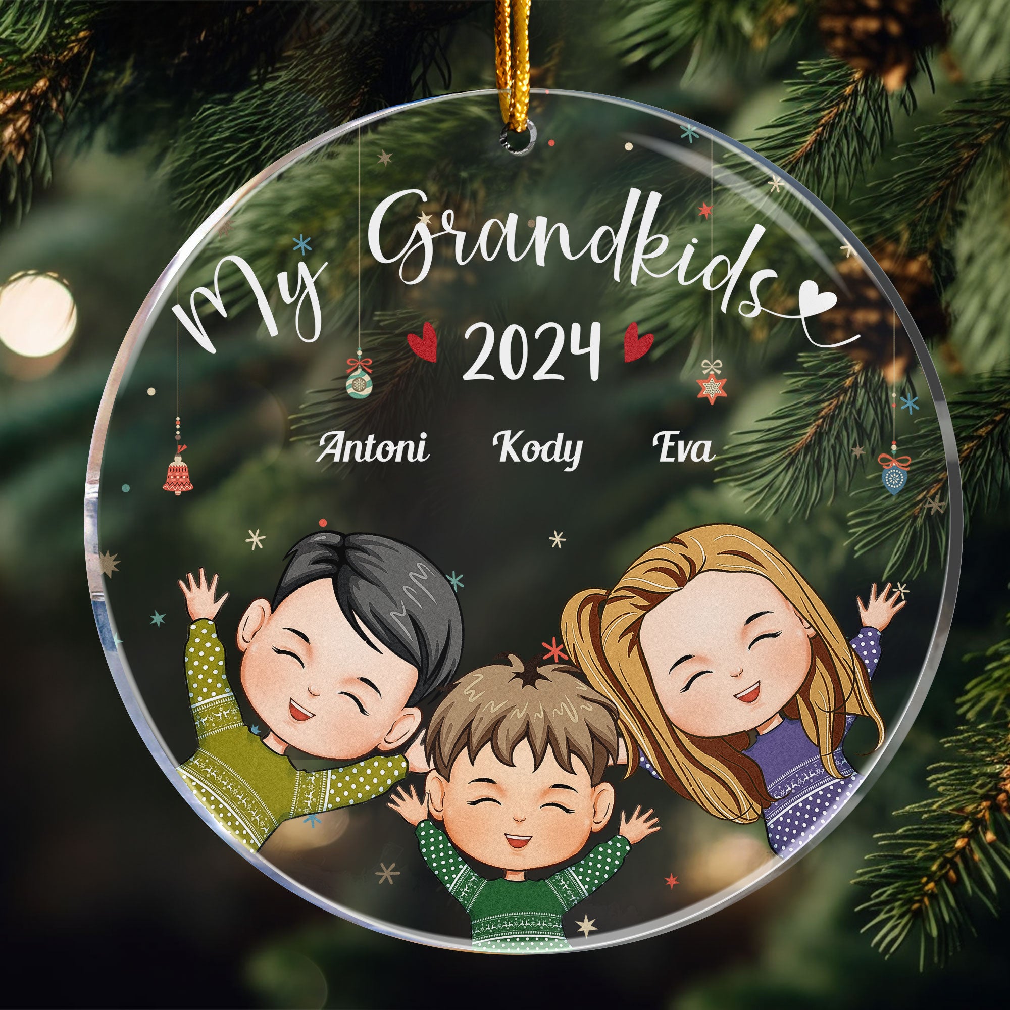 Grandkids 2024 - Personalized Circle Acrylic Ornament