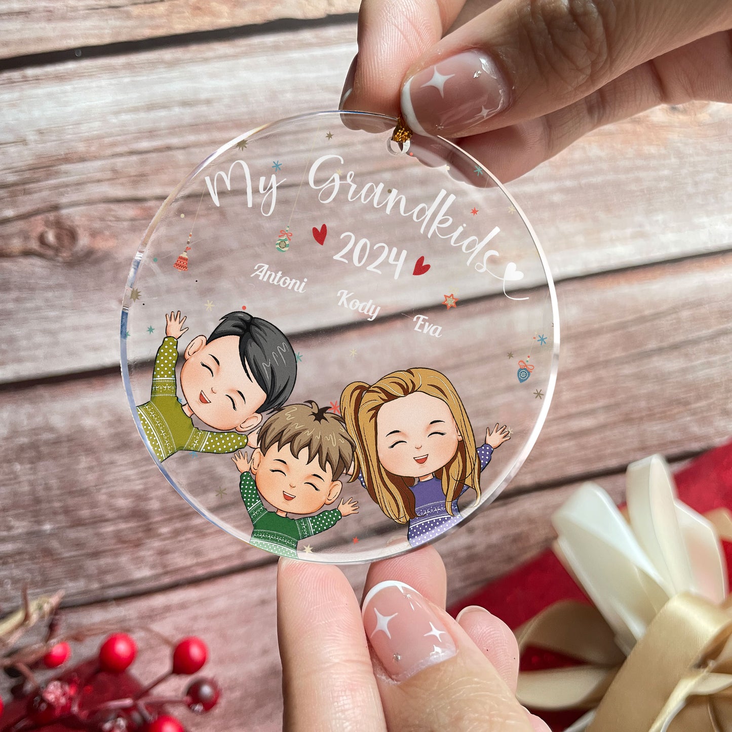 Grandkids 2024 - Personalized Circle Acrylic Ornament