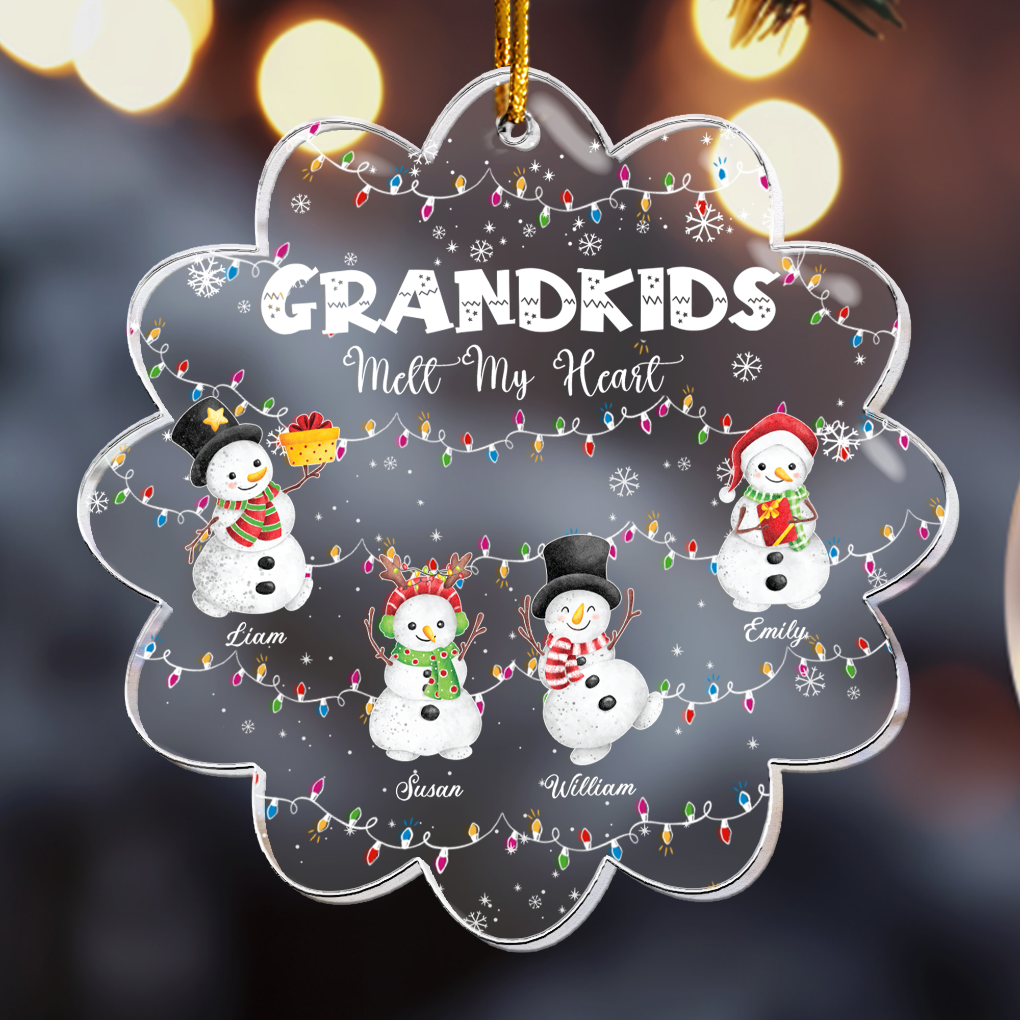 Grandkids Cute Snowman Custom Names - Personalized Acrylic Ornament