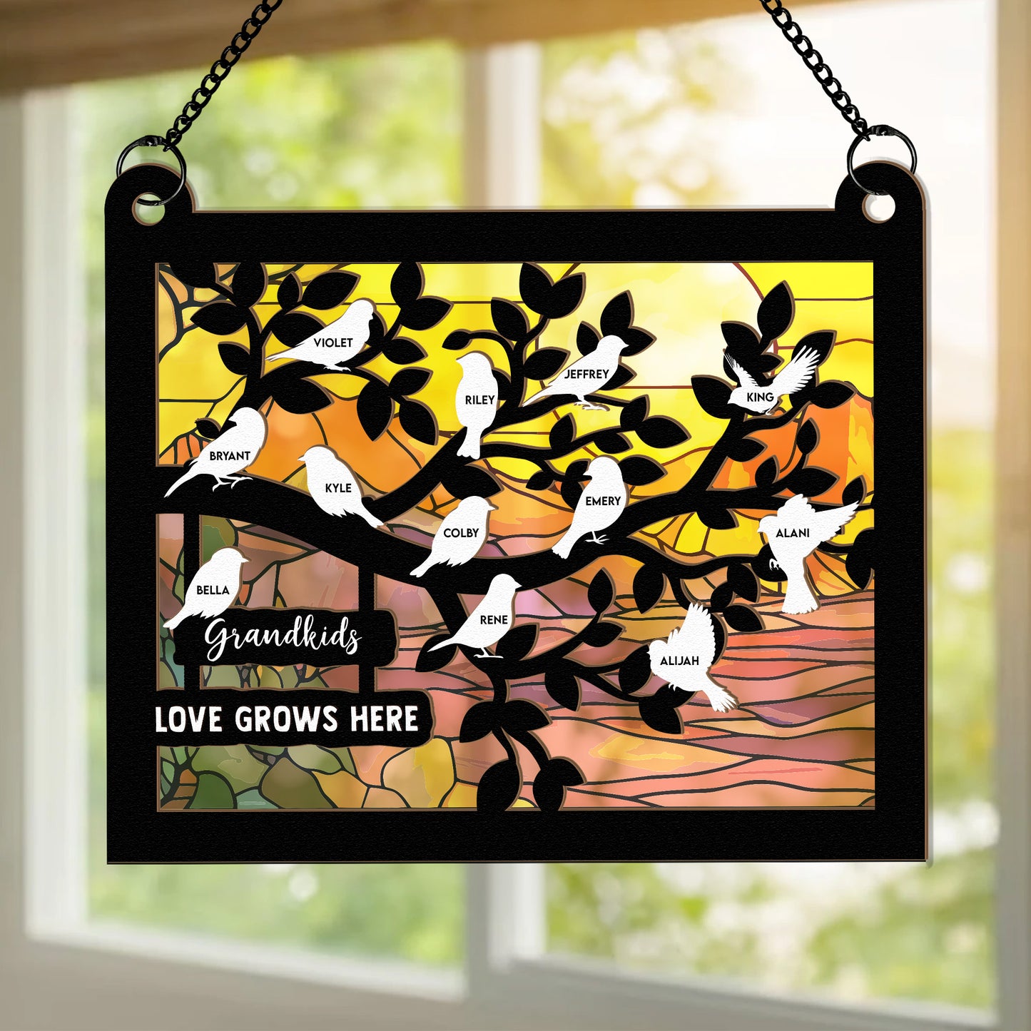 Grandkids Love Grows Here Personalized Window Hanging Suncatcher Ornament