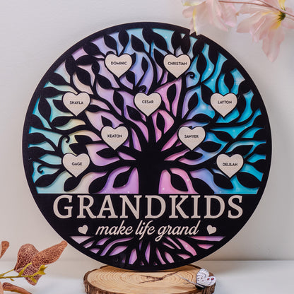 Grandkids Make Life Grand Galaxy - Personalized 2 Layers Wood Sign