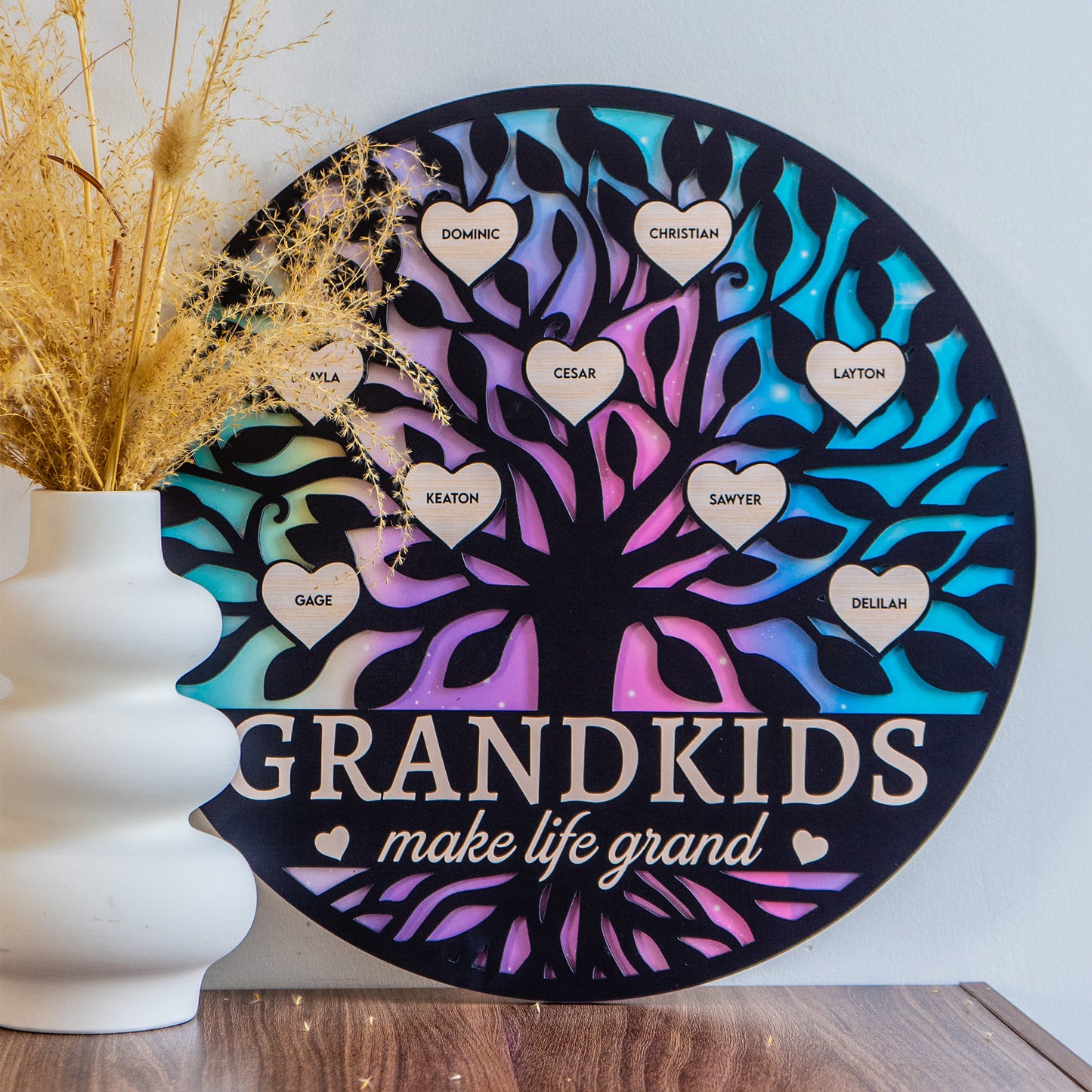 Grandkids Make Life Grand Galaxy - Personalized 2 Layers Wood Sign