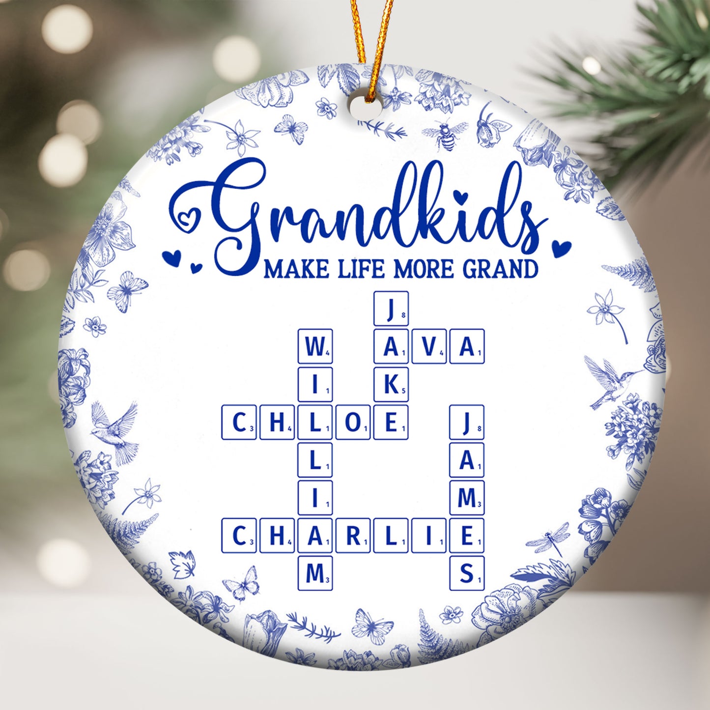 Grandkids Make Life More Grand - Personalized Ceramic Ornament