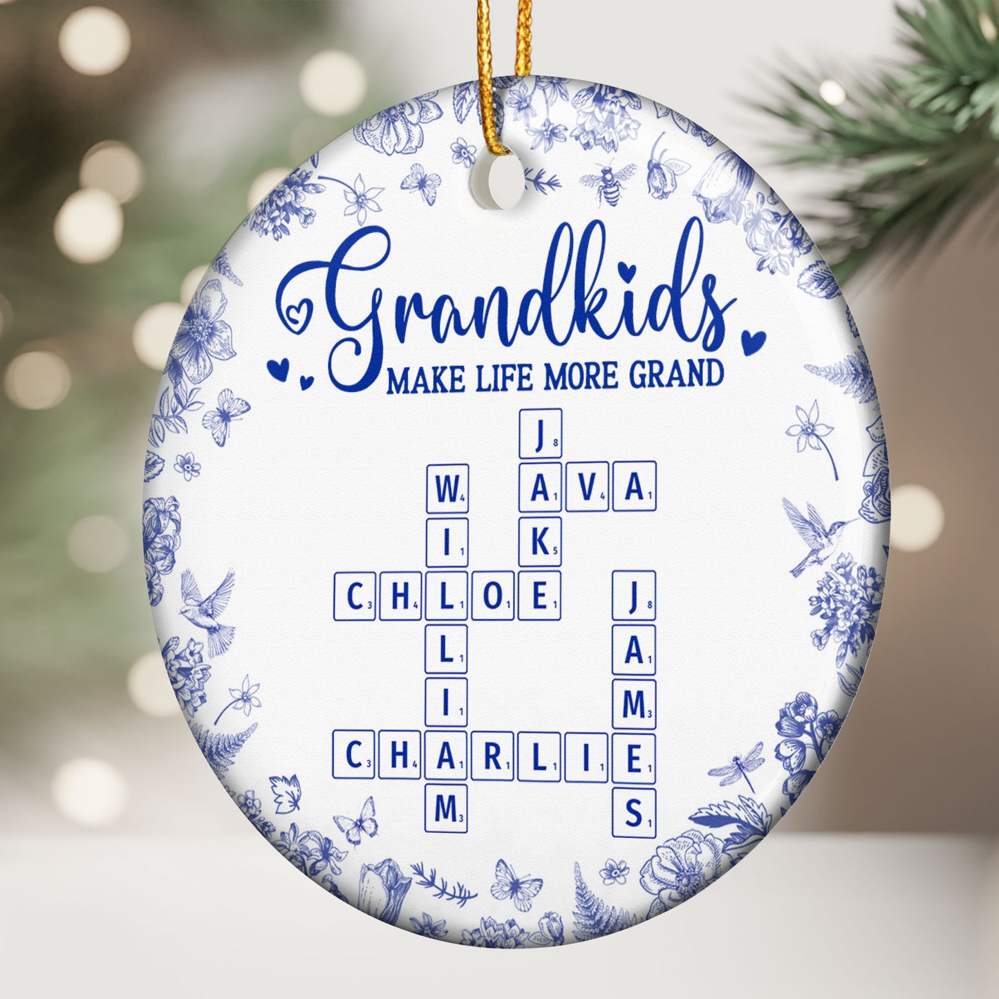 Grandkids Make Life More Grand - Personalized Ceramic Ornament