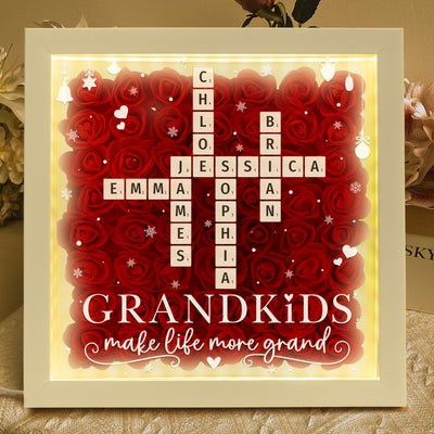 Grandkids Make Life More Grand - Personalized Flower Shadow Box With LED Light