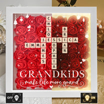 Grandkids Make Life More Grand - Personalized Flower Shadow Box With LED Light
