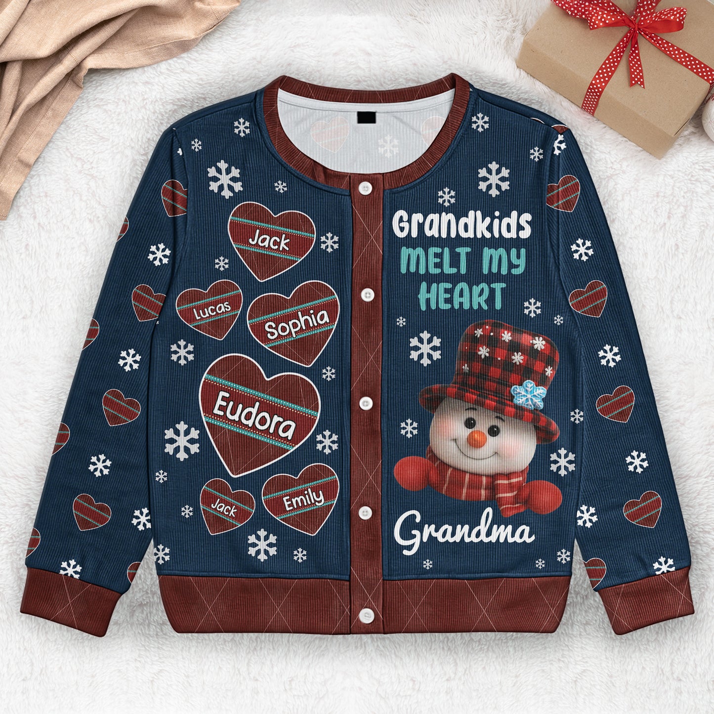 Grandkids Melt My Heart - Personalized Crewneck Cardigan