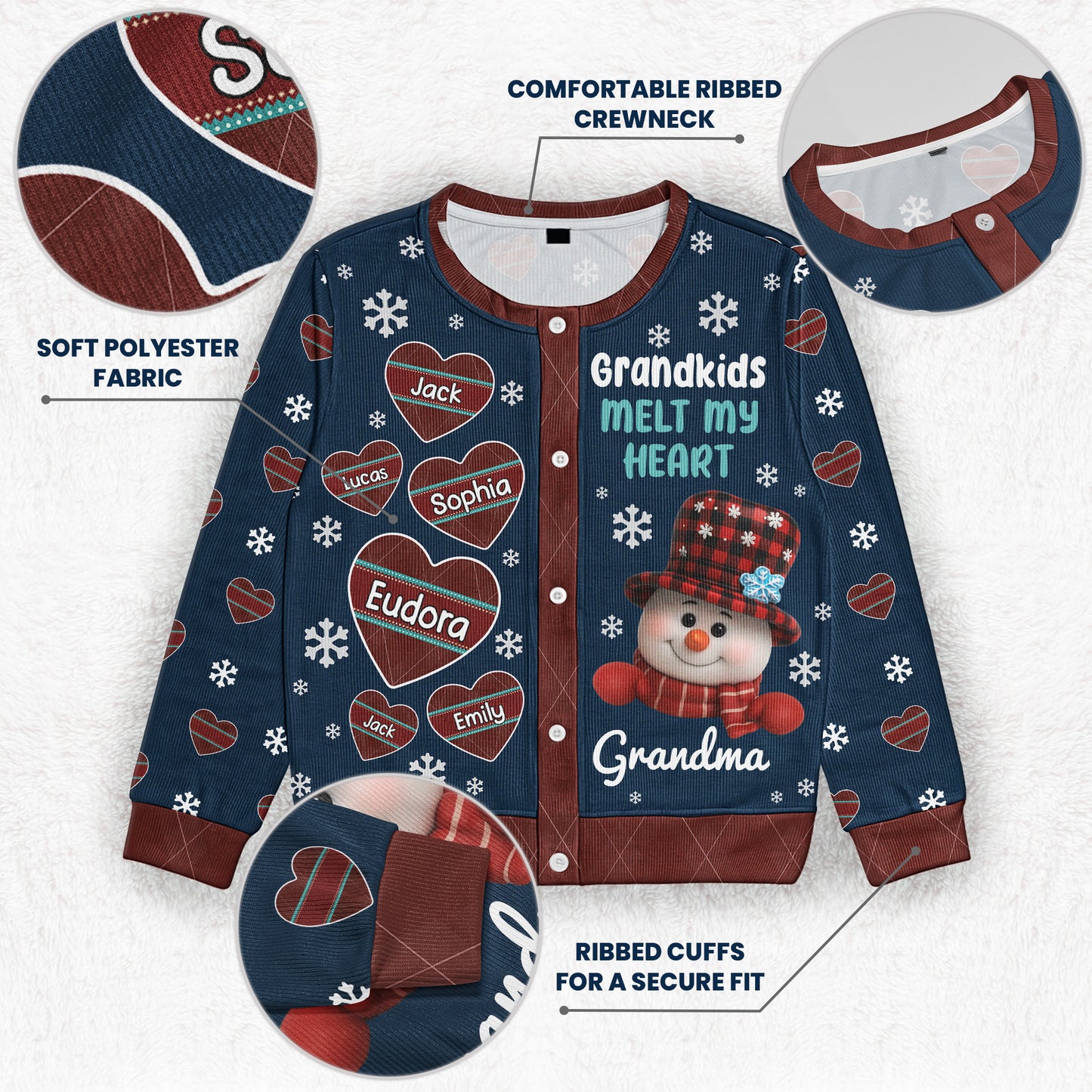 Grandkids Melt My Heart - Personalized Crewneck Cardigan