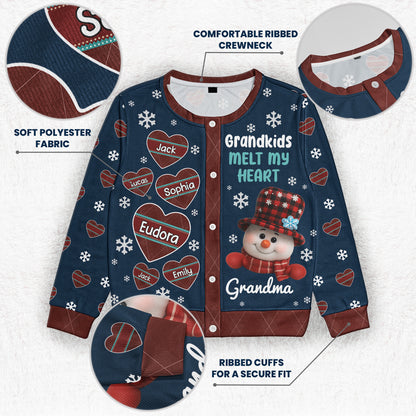 Grandkids Melt My Heart - Personalized Crewneck Cardigan