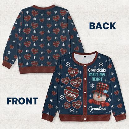 Grandkids Melt My Heart - Personalized Crewneck Cardigan
