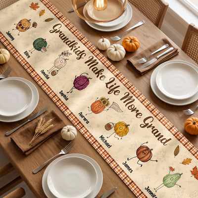 Grandkids Make Life More Grand Autumn Vibes - Personalized Table Runner