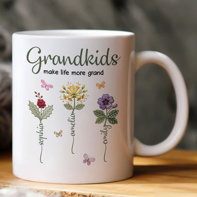 Grandkids Make Life More Grand Patchwork Flowers - Personalized Mug