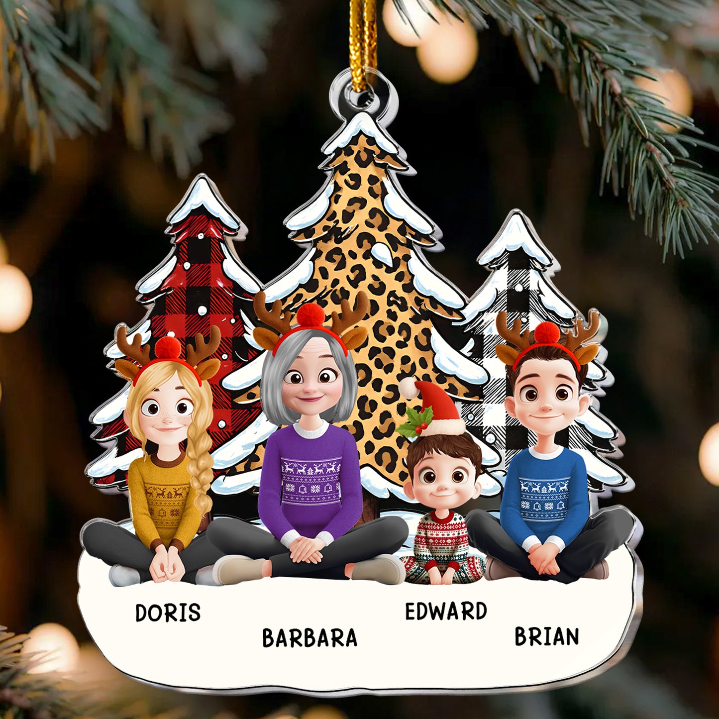 Grandma And Grandkids - Leopard Tree Version - Personalized Acrylic Ornament