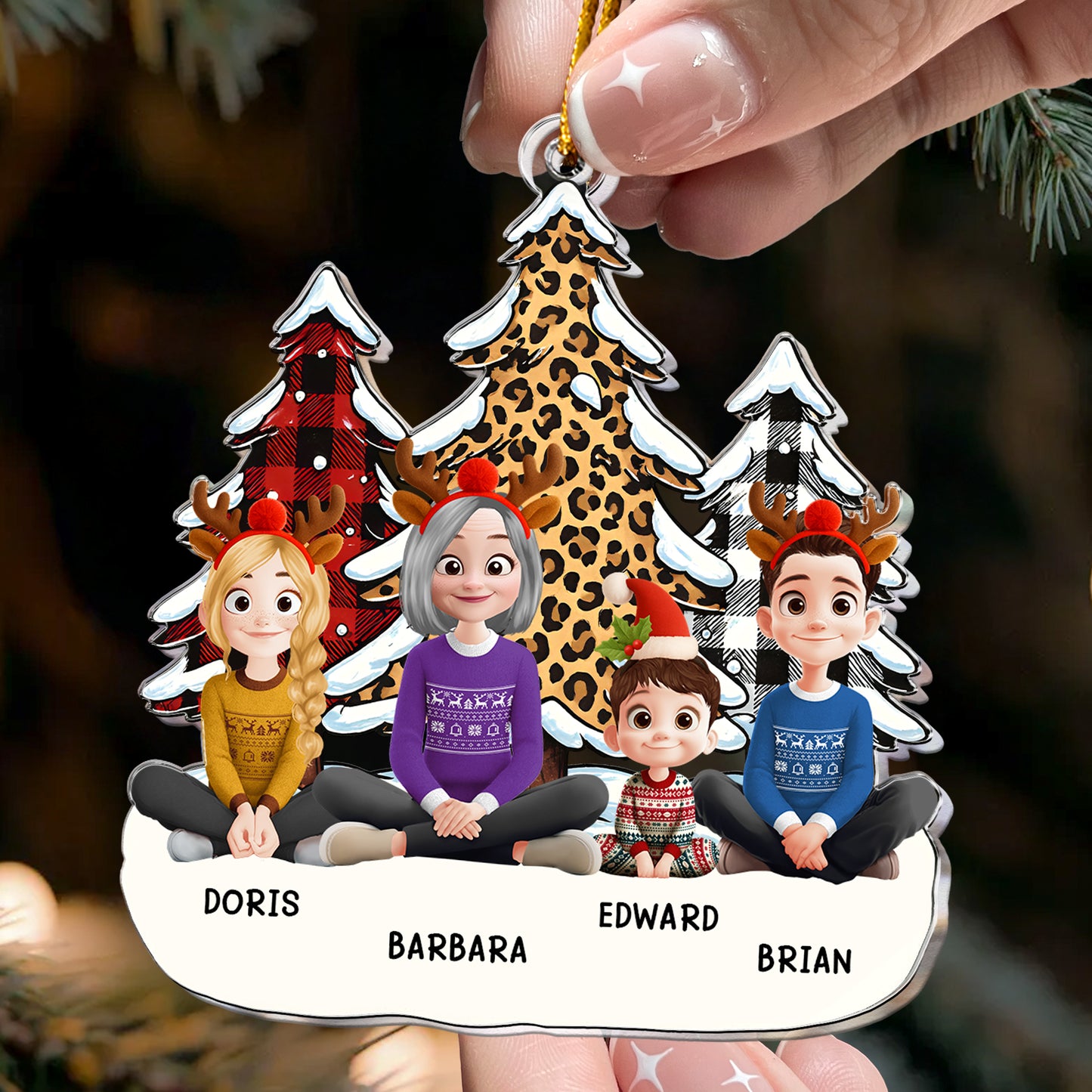 Grandma And Grandkids - Leopard Tree Version - Personalized Acrylic Ornament
