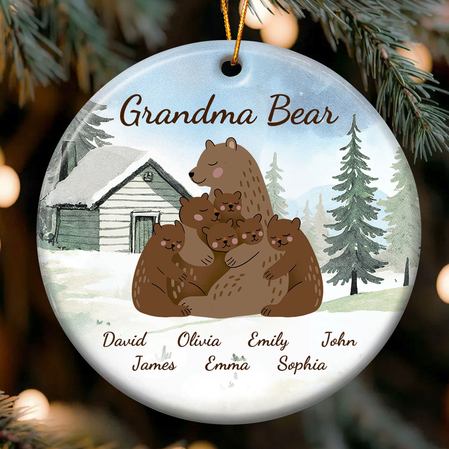 Grandma Bear Loves Her Cubs - Personalized Ceramic Ornament