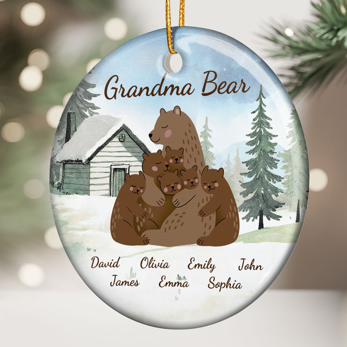 Grandma Bear Loves Her Cubs - Personalized Ceramic Ornament