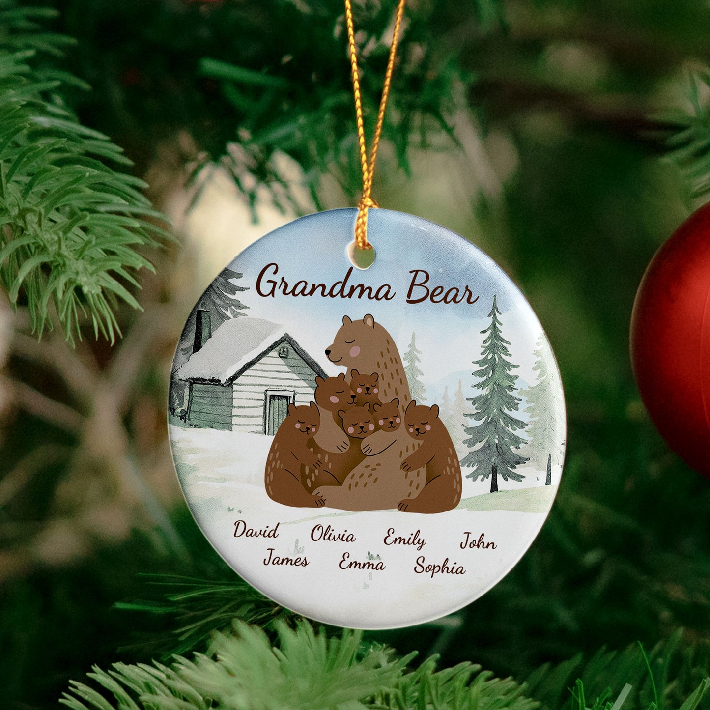 Grandma Bear Loves Her Cubs - Personalized Ceramic Ornament