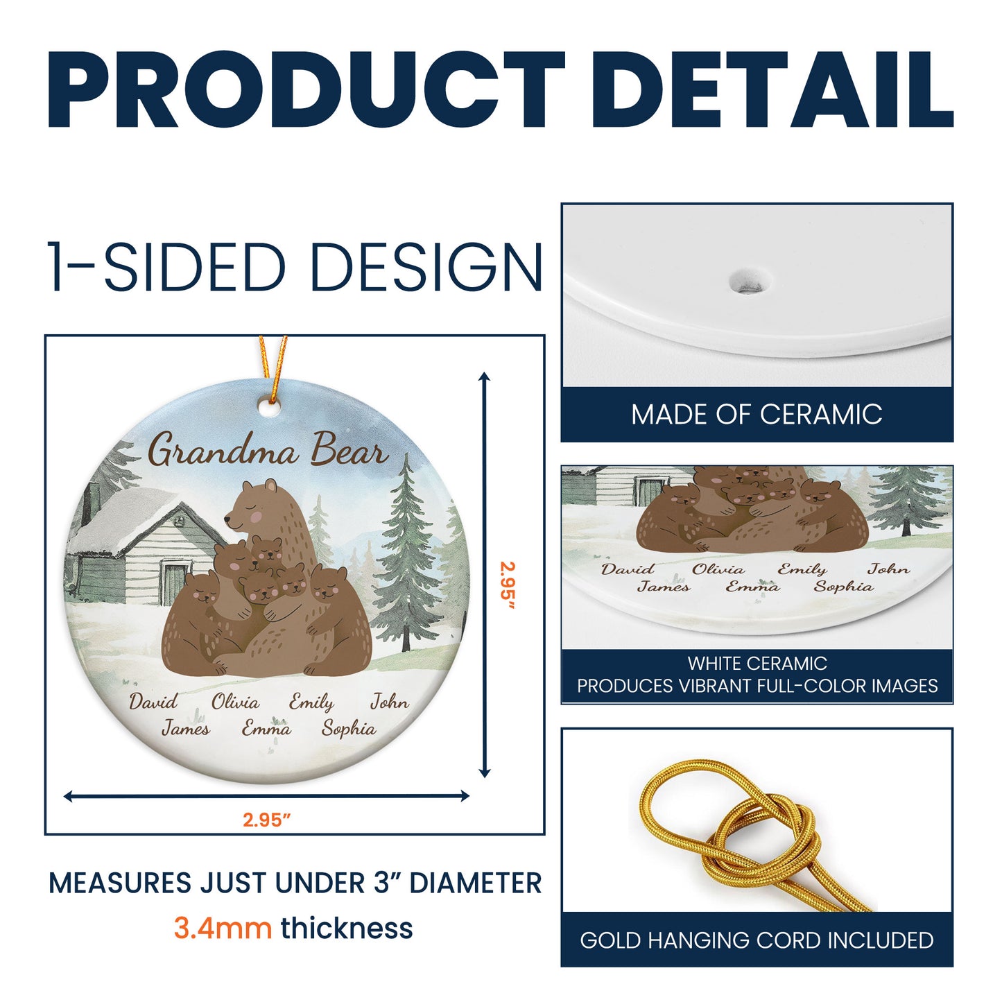 Grandma Bear Loves Her Cubs - Personalized Ceramic Ornament