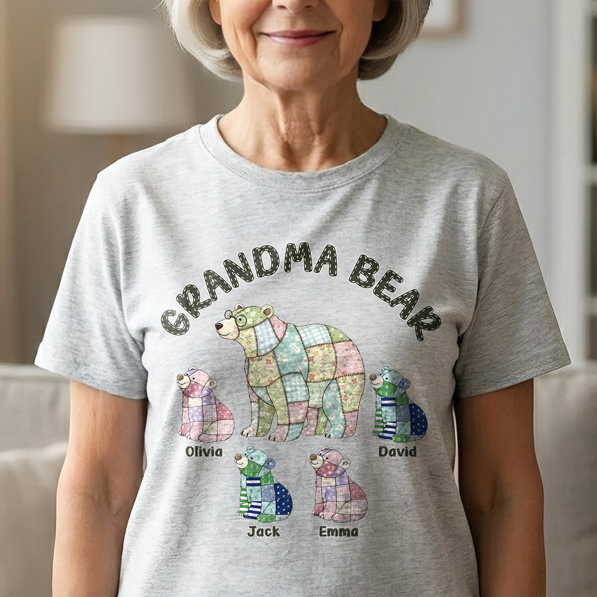 Grandma Bear Patchwork Print - Personalized Shirt