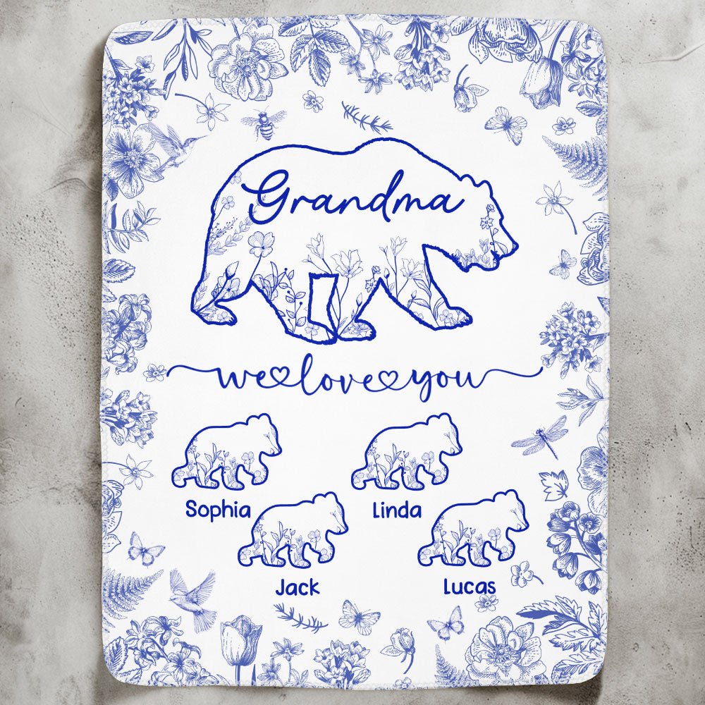 Grandma Bear Toile De Jouy - Personalized Blanket