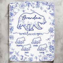 Grandma Bear Toile De Jouy - Personalized Blanket