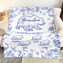 Grandma Bear Toile De Jouy - Personalized Blanket