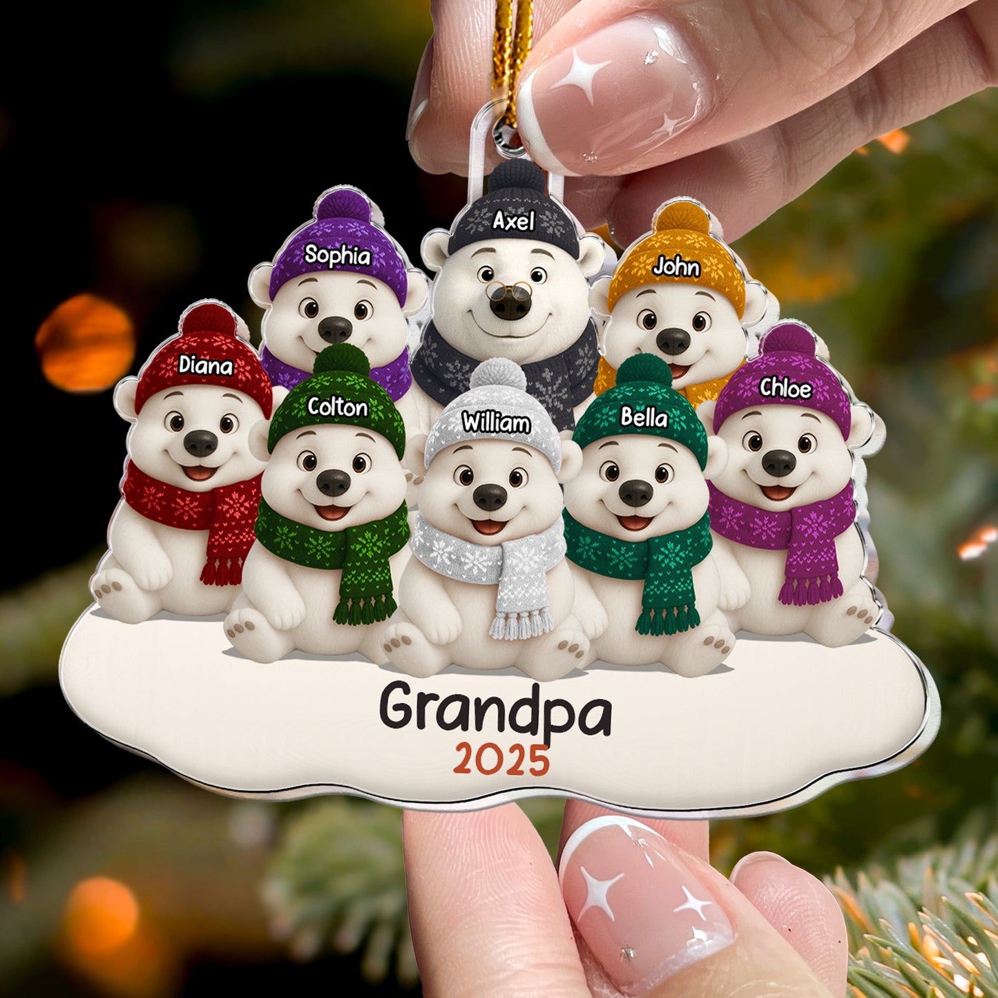 Grandma Bear With Grandkids - Personalized Acrylic Ornament