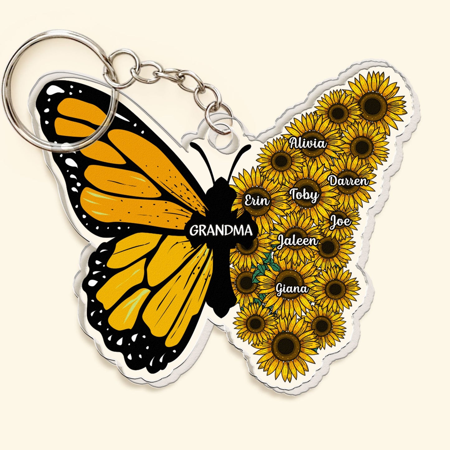 Grandma - Butterfly And Sunflower - Personalized Acrylic Keychain