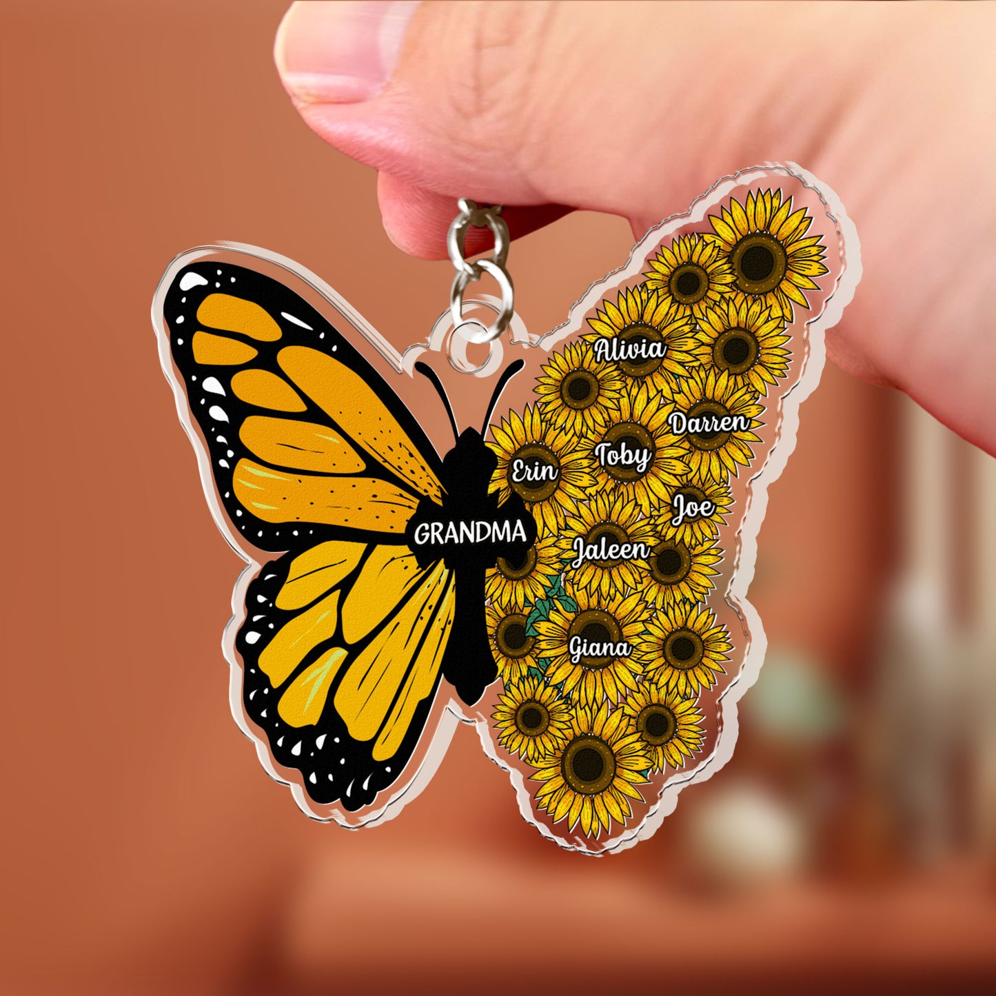 Grandma - Butterfly And Sunflower - Personalized Acrylic Keychain