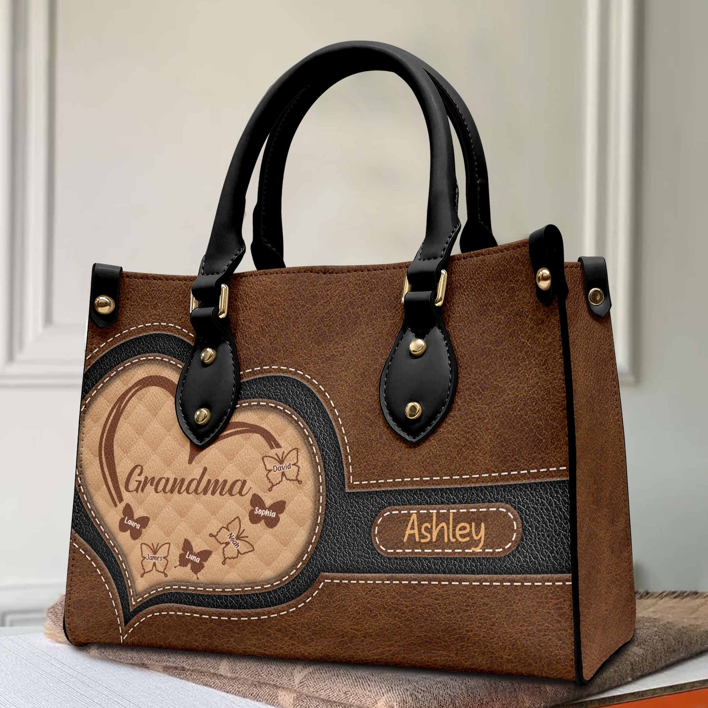 Grandma - Butterfly Version - Personalized Leather Bag