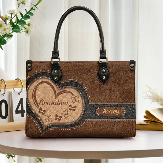 Grandma - Butterfly Version - Personalized Leather Bag