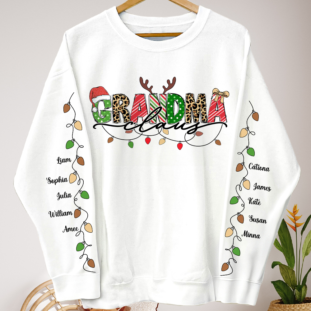 Grandma Claus Custom Name Christmas Light - Personalized Sweatshirt