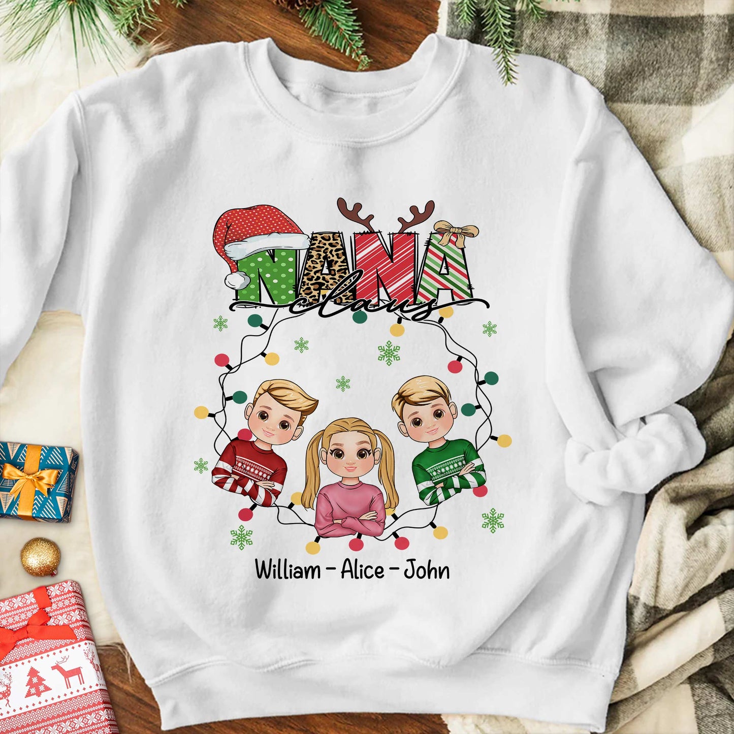 Grandma Claus With Grandkids - Personalized Shirt